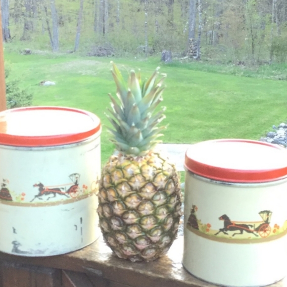 DecoWare Vintage Enamel Canisters 1930's Ladies, Horse & Carriage  Kitschy Decor - Picture 2 of 16